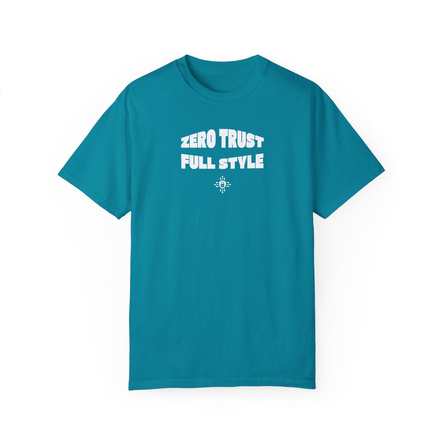 Topaz blue cybersecurity T-shirt for ethical hackers and cloud security experts, made with high-quality ring-spun cotton