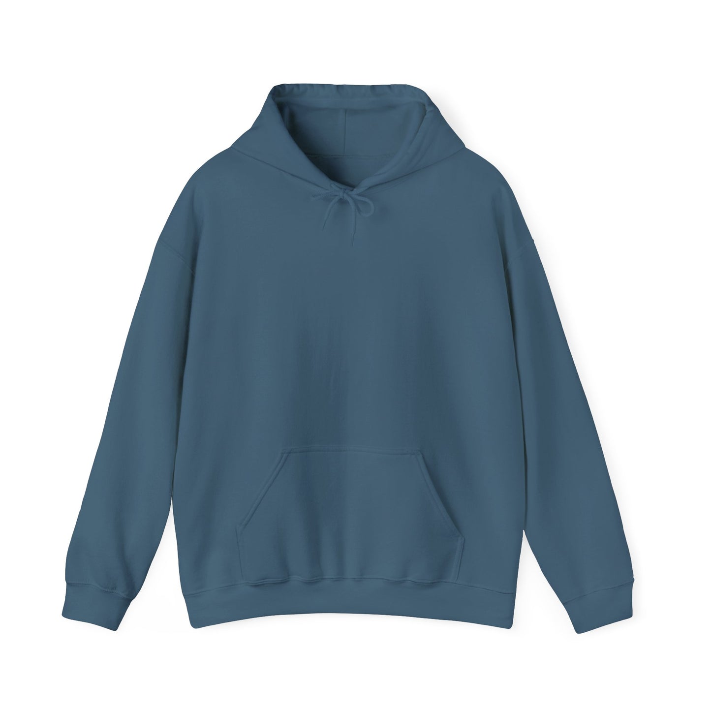Indigo blue cybersecurity hoodie front view, sleek tech apparel for professionals and ethical hackers.