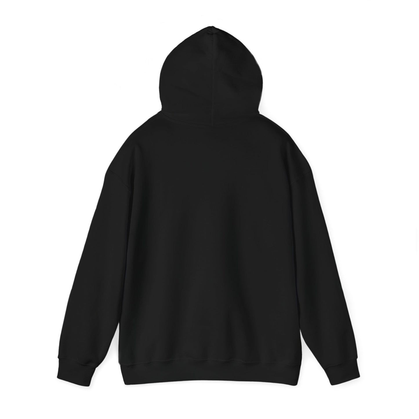 Back view of black hoodie featuring the 'Keep Calm and Patch On' slogan.