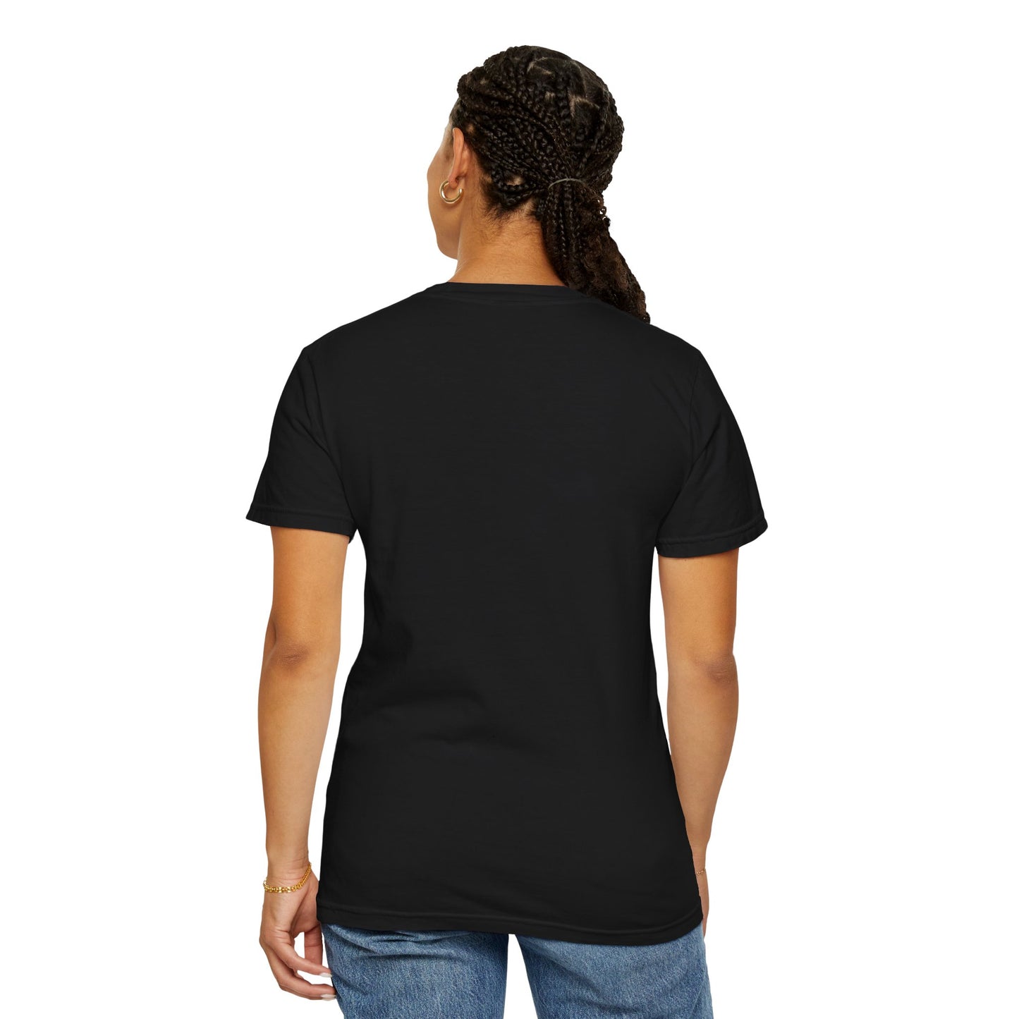 Black t-shirt, back view