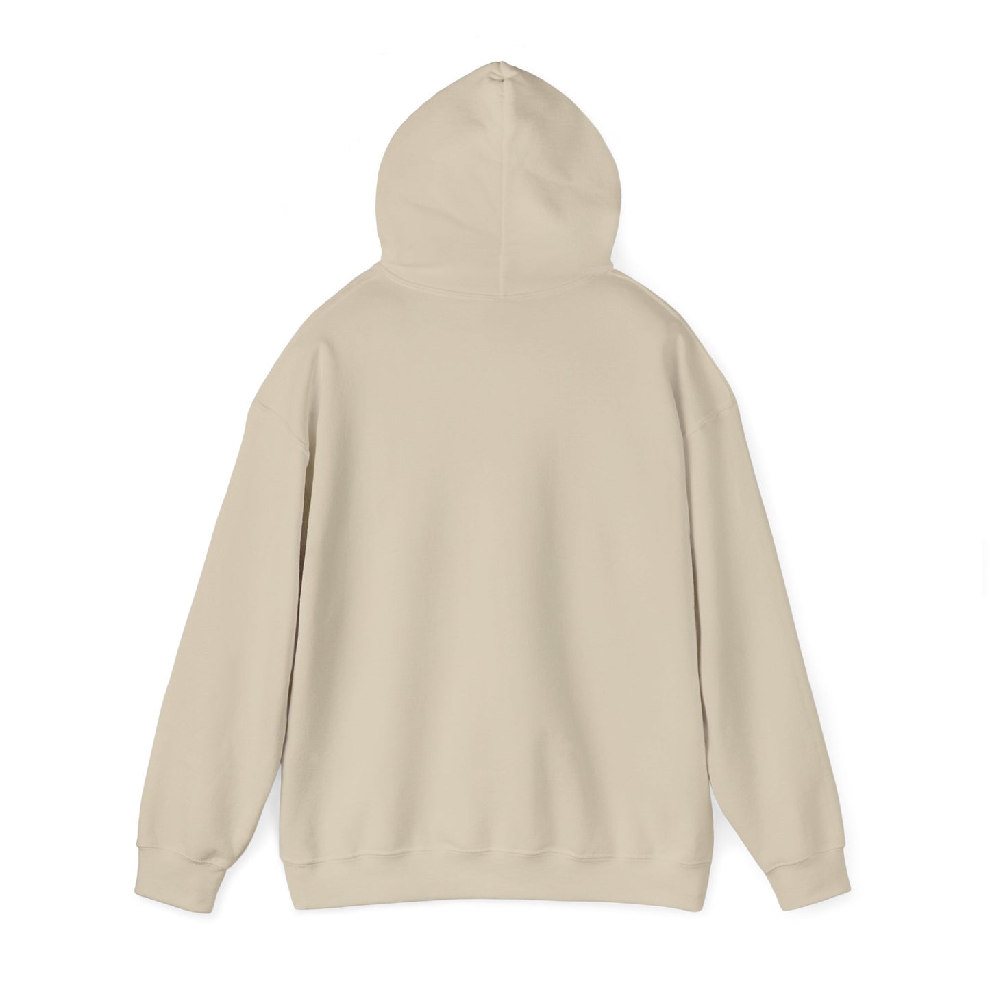 Back view of sand-colored hoodie with 'Keep Calm and Patch On' slogan.