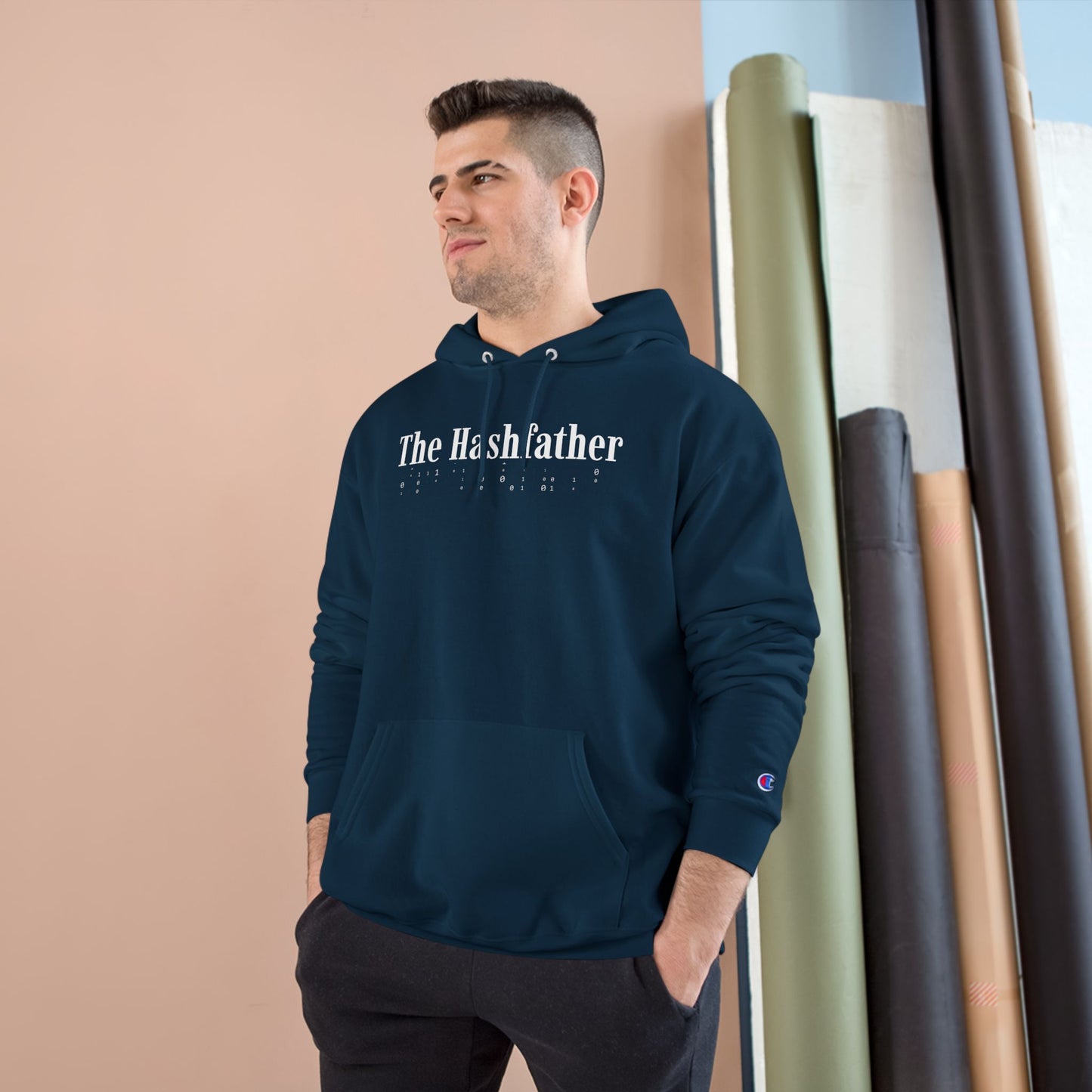Funny IT Champion Hoodie – HashFather Sweatshirt in Navy, Geeky Cybersecurity Apparel