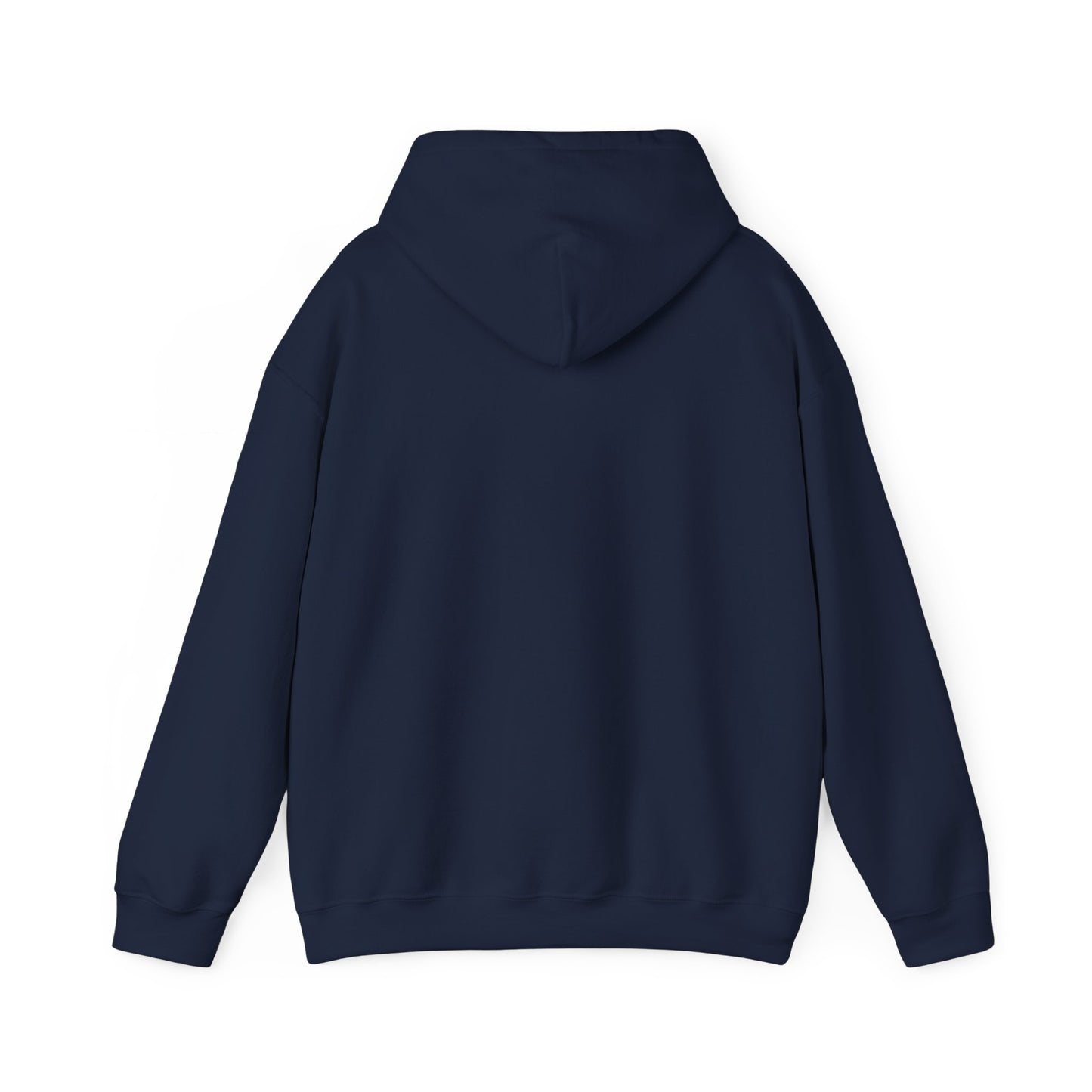 Back view of navy Cyber hoodie with a bold security message.