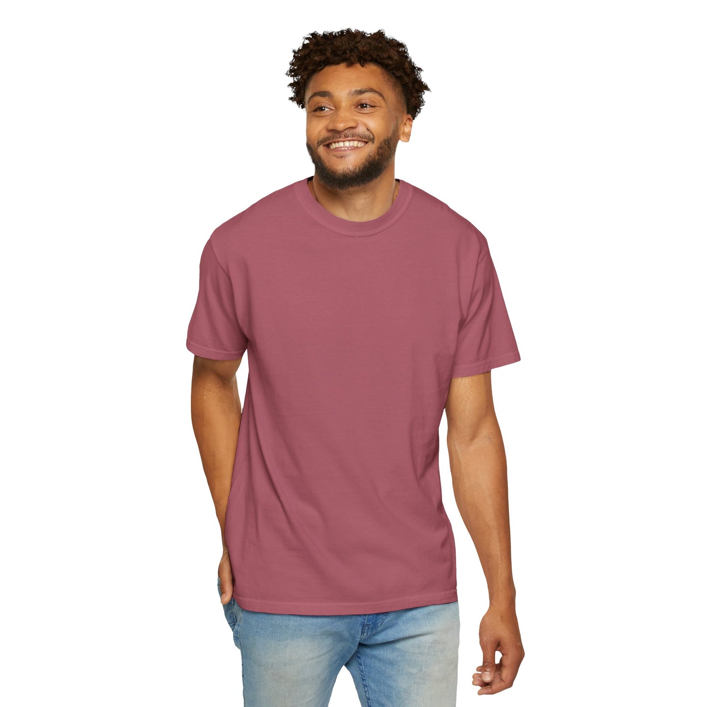 Front view of Crimson red t-shirt with a crew neck and short sleeves, featuring the slogan 'SIEM SMARTER, NOT HARDER' printed on the back.