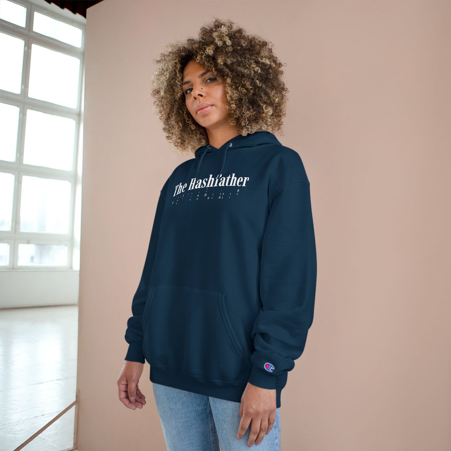 Cybersecurity-Inspired Champion Hoodie in Navy – HashFather Funny IT Sweatshirt