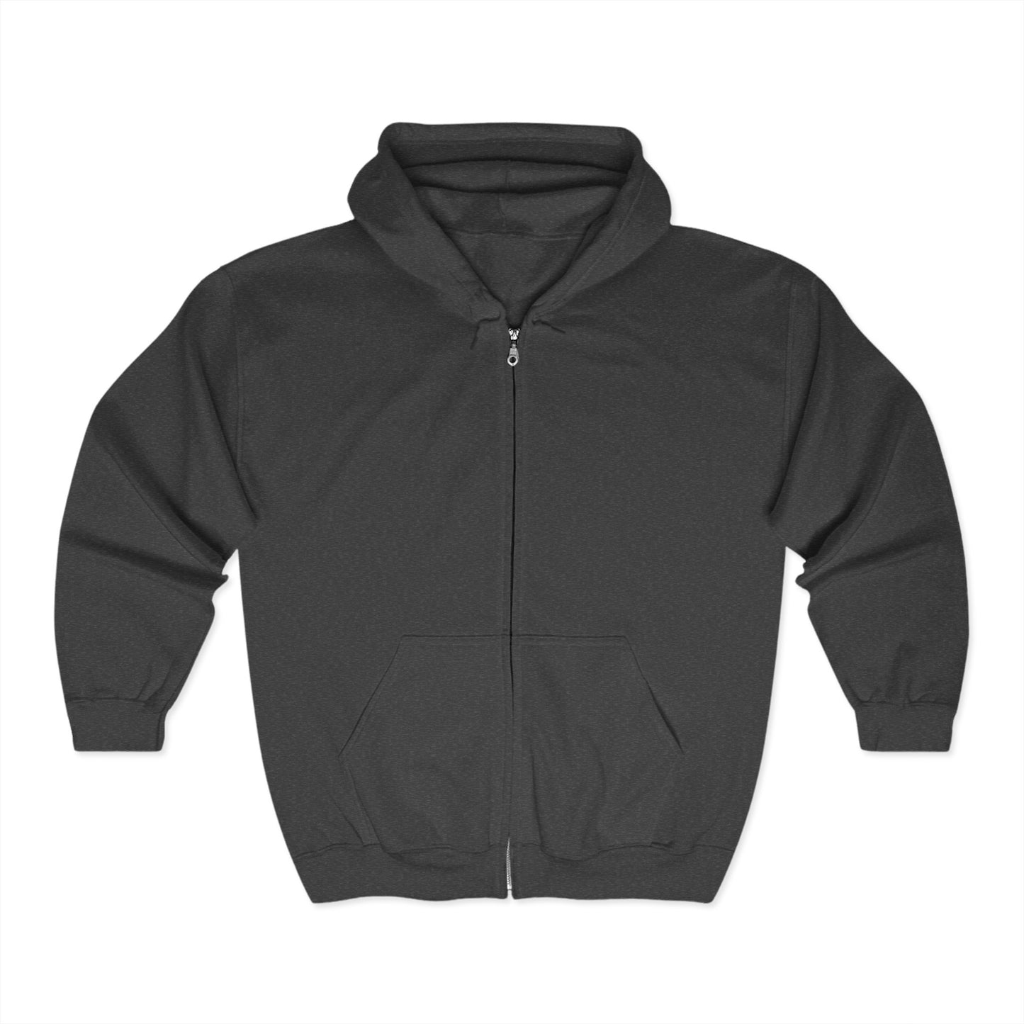 Dark heather 'A Patch Too Far' zip hoodie front