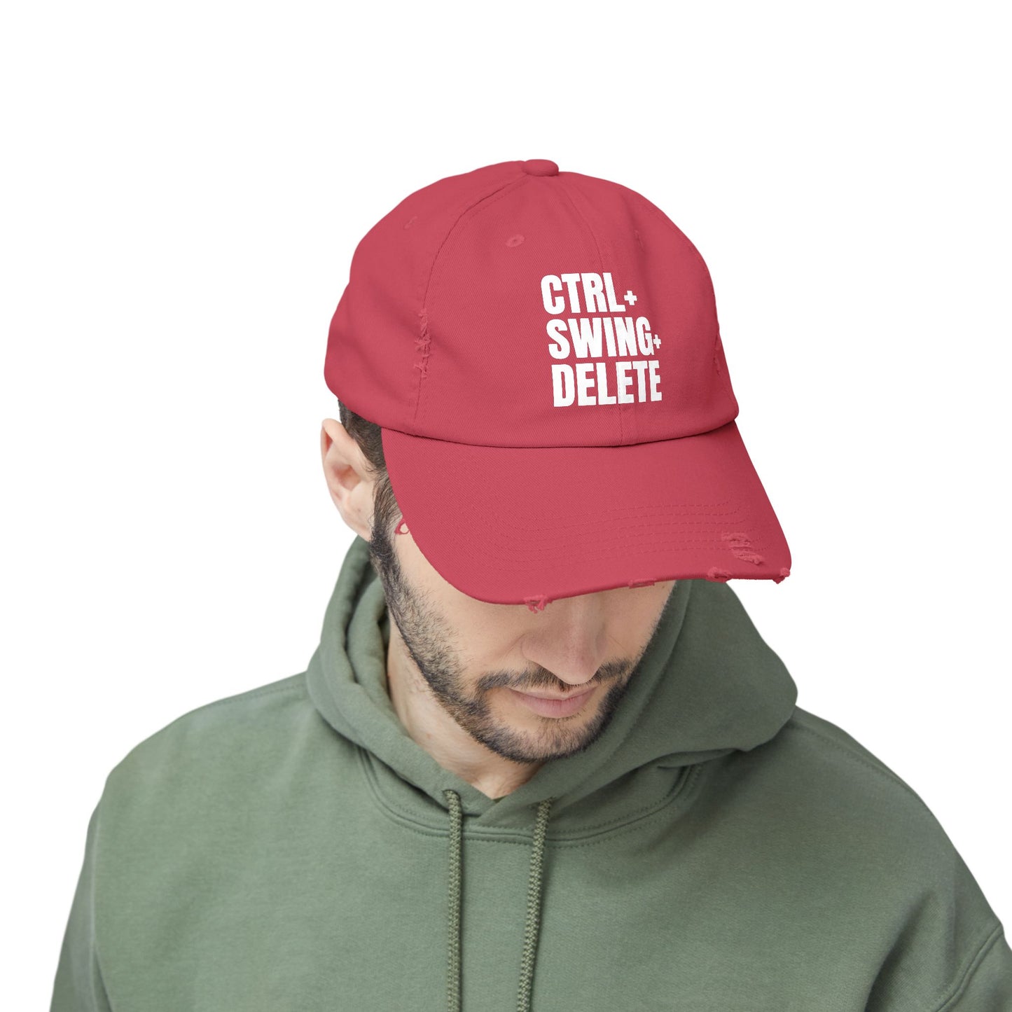 Dashing Red Distressed Golf Cap, Front View