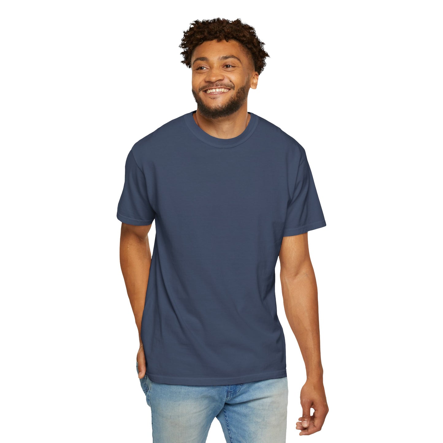 Front view of Midnight blue t-shirt with a crew neck and short sleeves, featuring the slogan 'SIEM SMARTER, NOT HARDER' printed on the back.
====