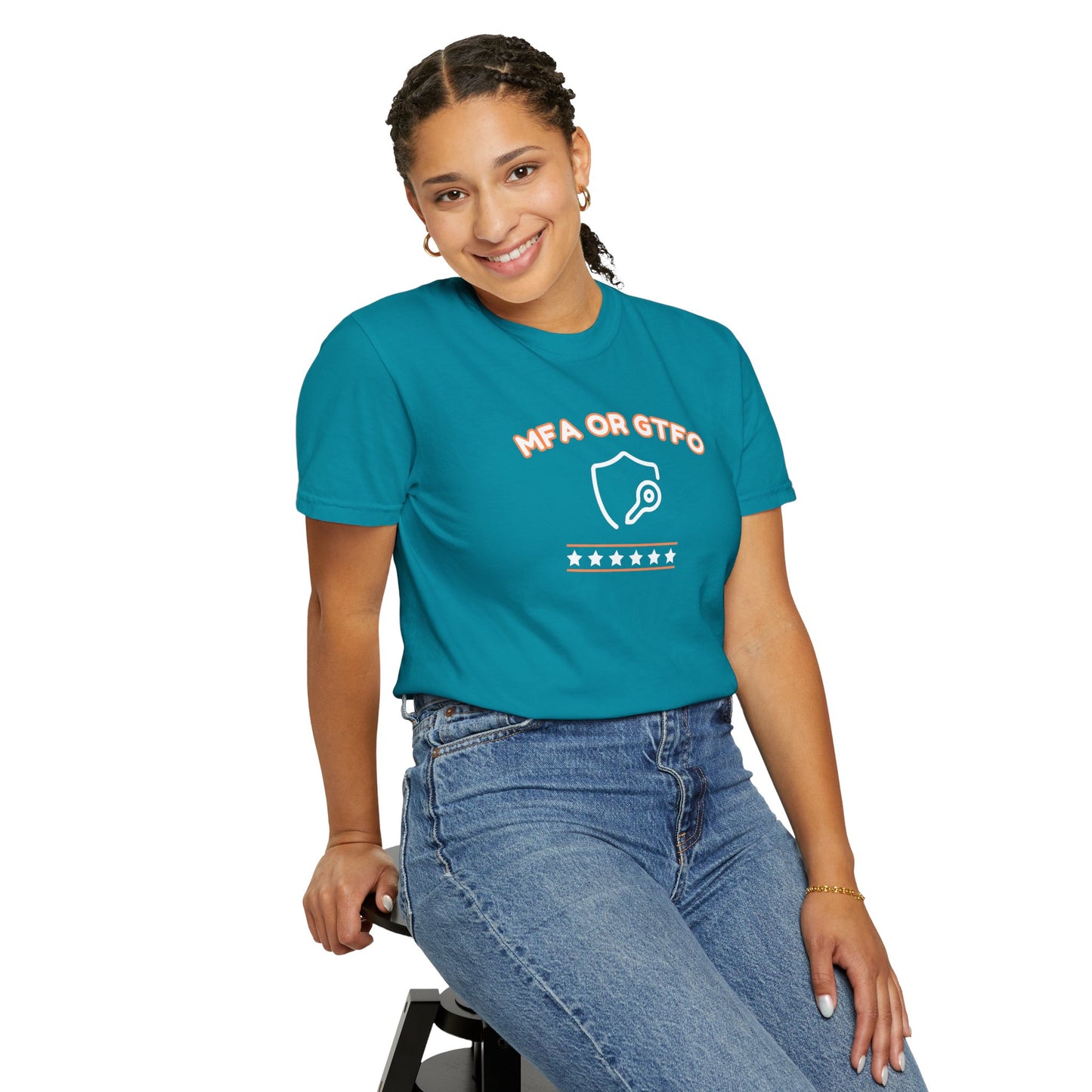 MFA or GTFO Topaz Blue Cybersecurity T-Shirt – Unisex IT & Hacking Cotton Tee
