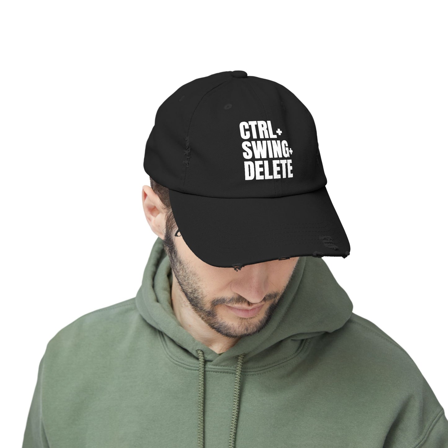 Black Distressed Golf Cap, Front View