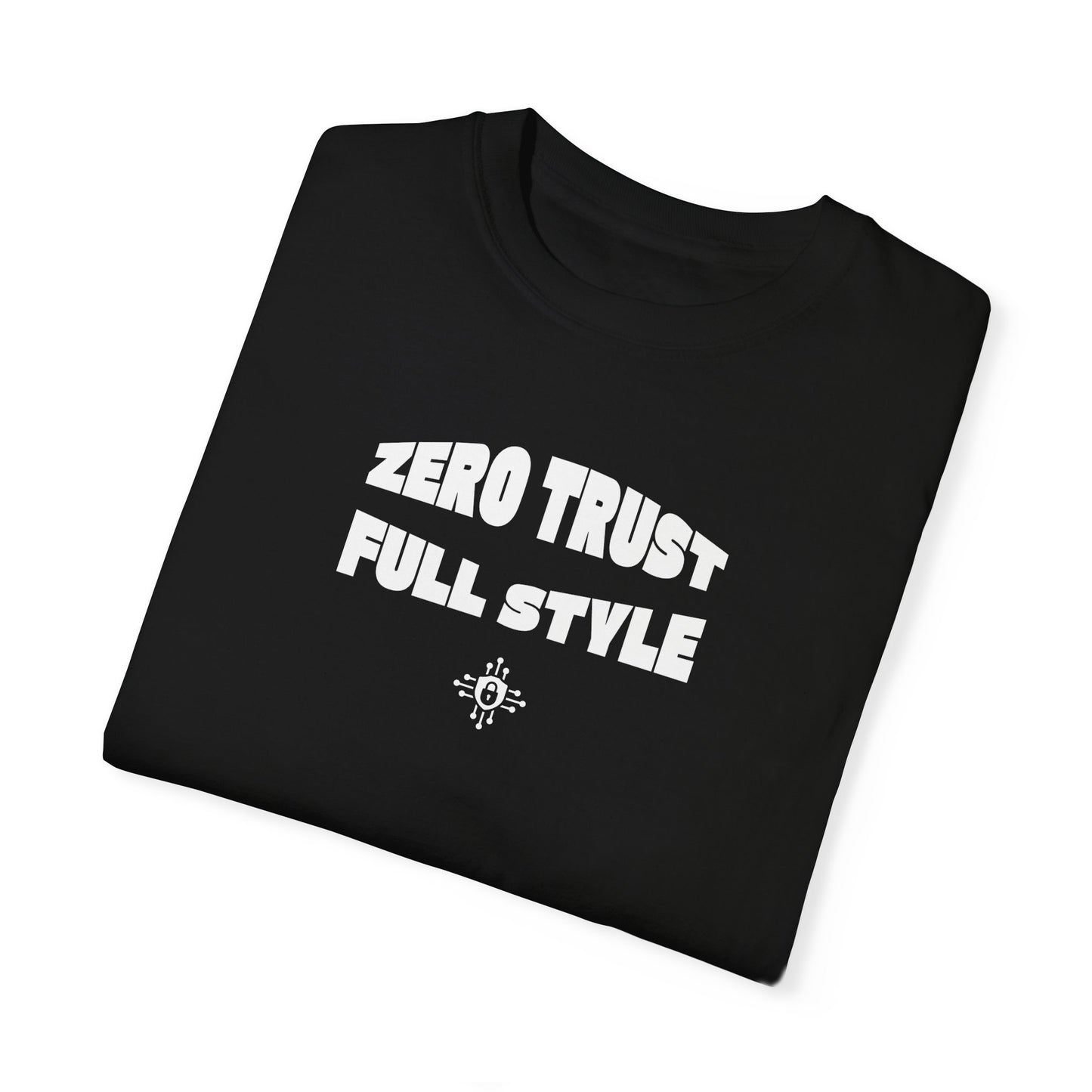 Black hacker-themed T-shirt with a sleek design, soft garment-dyed fabric, and comfortable fit for everyday wear
