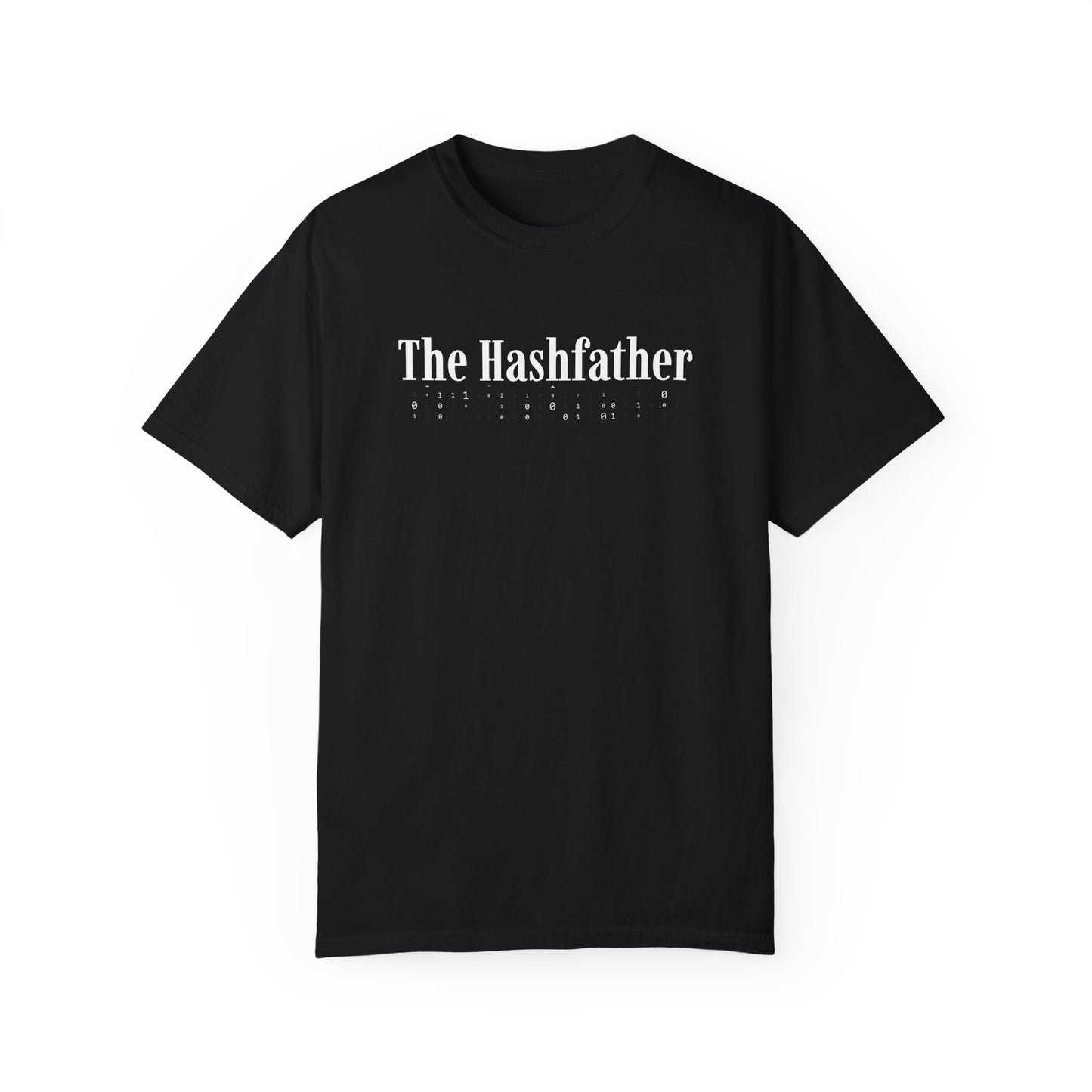 Cybersecurity humor shirt – The HashFather design in black, perfect for programmers, ethical hackers, and sysadmins.
