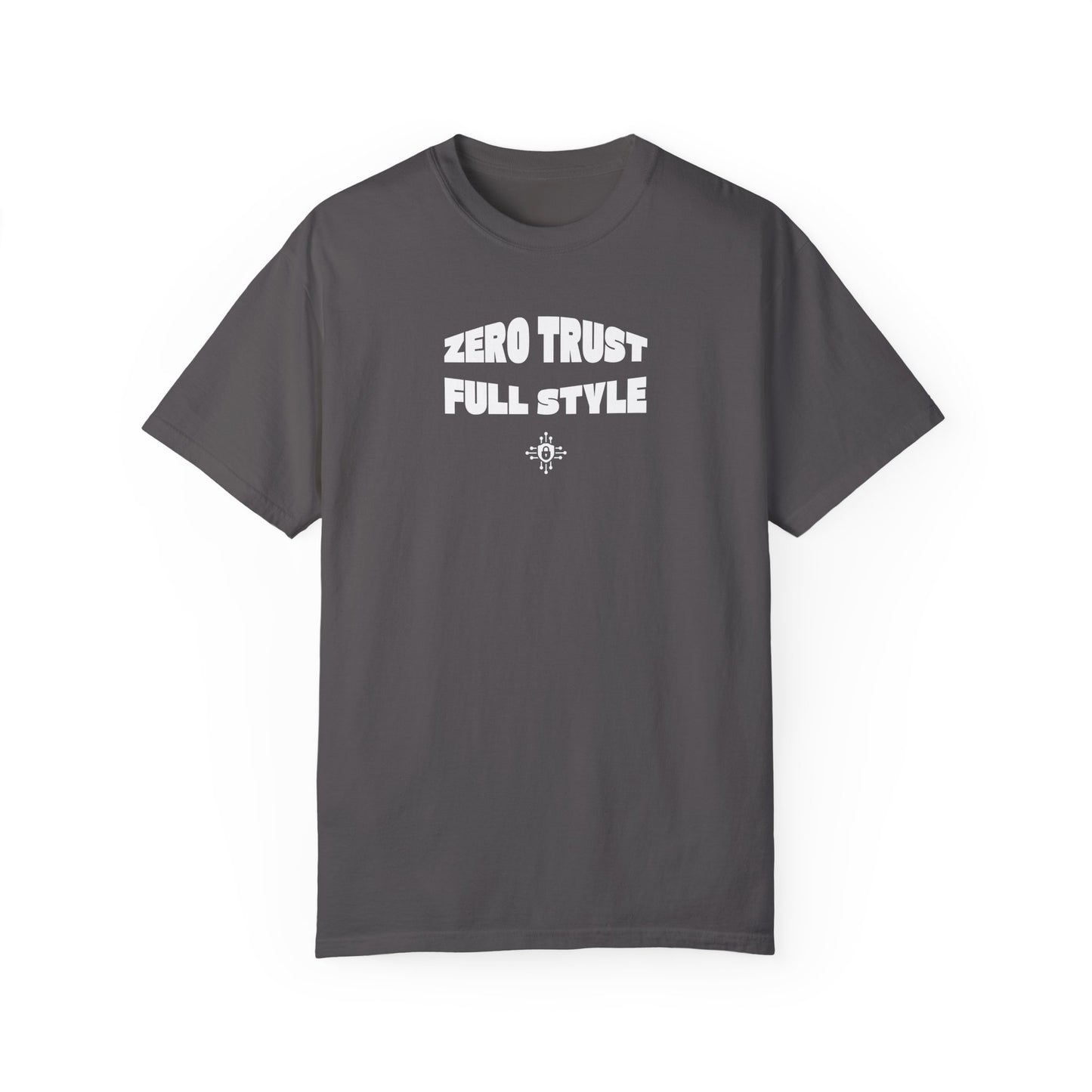 Cybersecurity-themed T-shirt in graphite gray with durable cotton fabric, stylish for casual wear or tech events