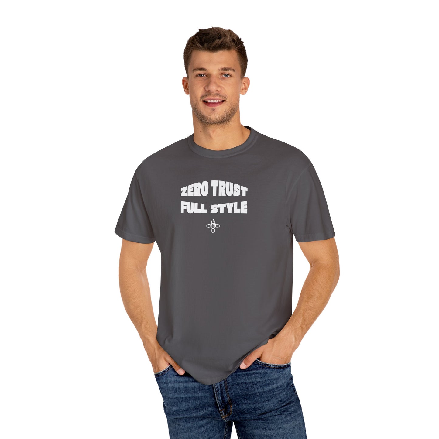 Unisex hacker T-shirt in dark gray with a minimalist design, pre-shrunk for lasting comfort and fit