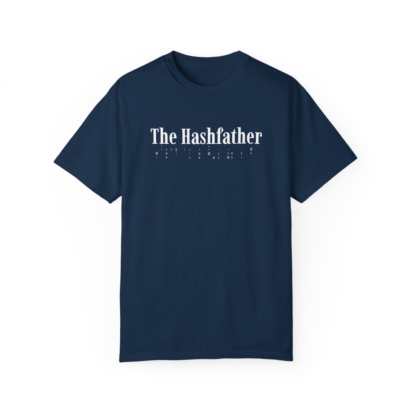 True Navy Cybersecurity Tee – The HashFather design, perfect for tech enthusiasts, pentesters, and ethical hackers.