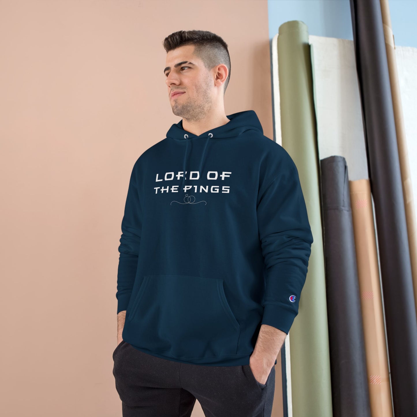 Funny IT Hoodie in Navy – Lord of the Pings Champion Sweatshirt for Tech Pros