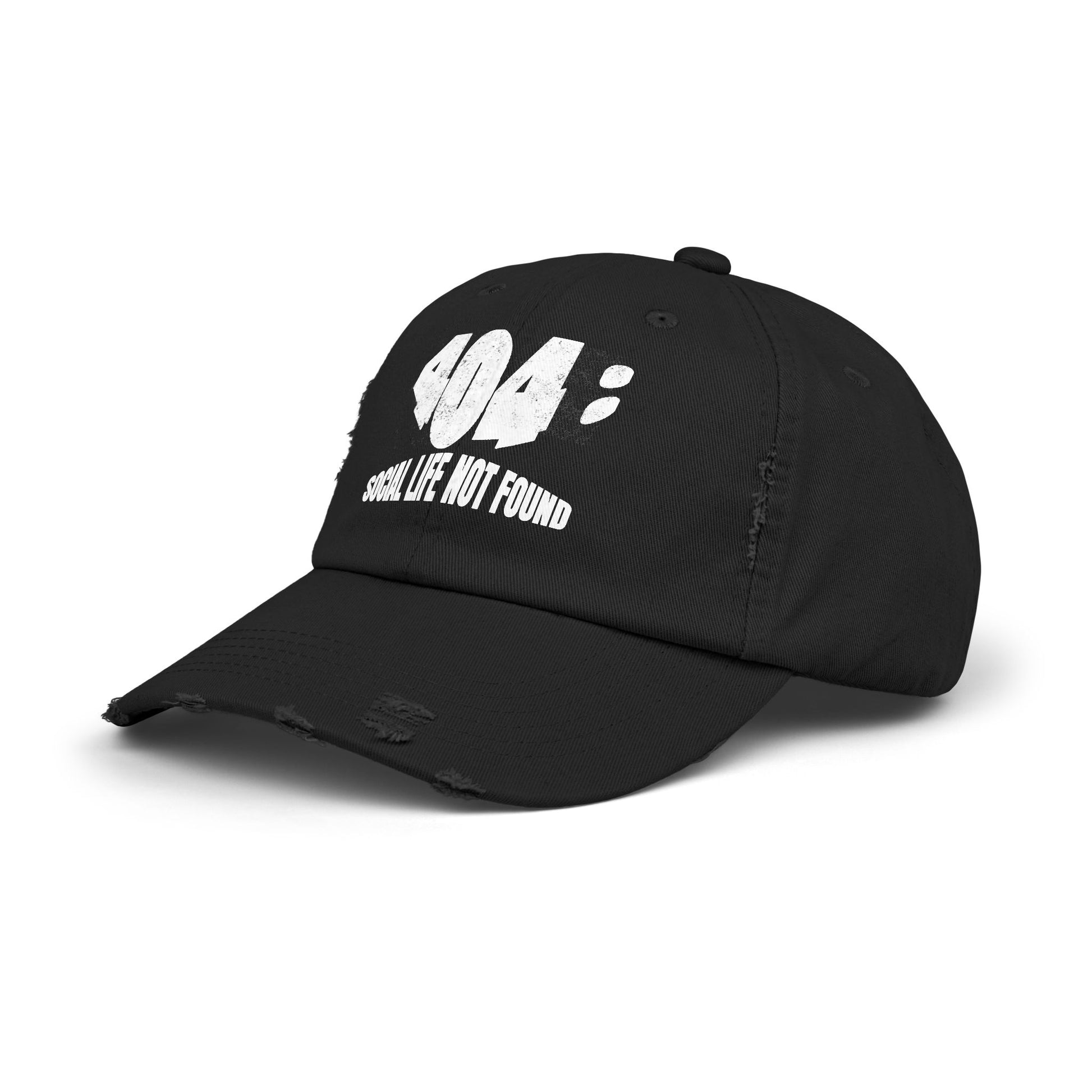 Cybersecurity IT Distressed Cap - 404 Social Life Not Found - Black Hat Side View