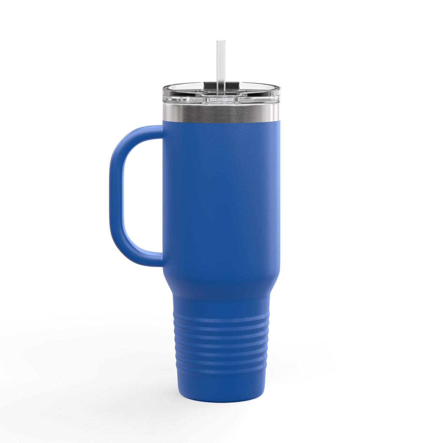 Side view of royal blue stainless steel travel mug. Double-wall insulation maintains drink temperature for cybersecurity engineers