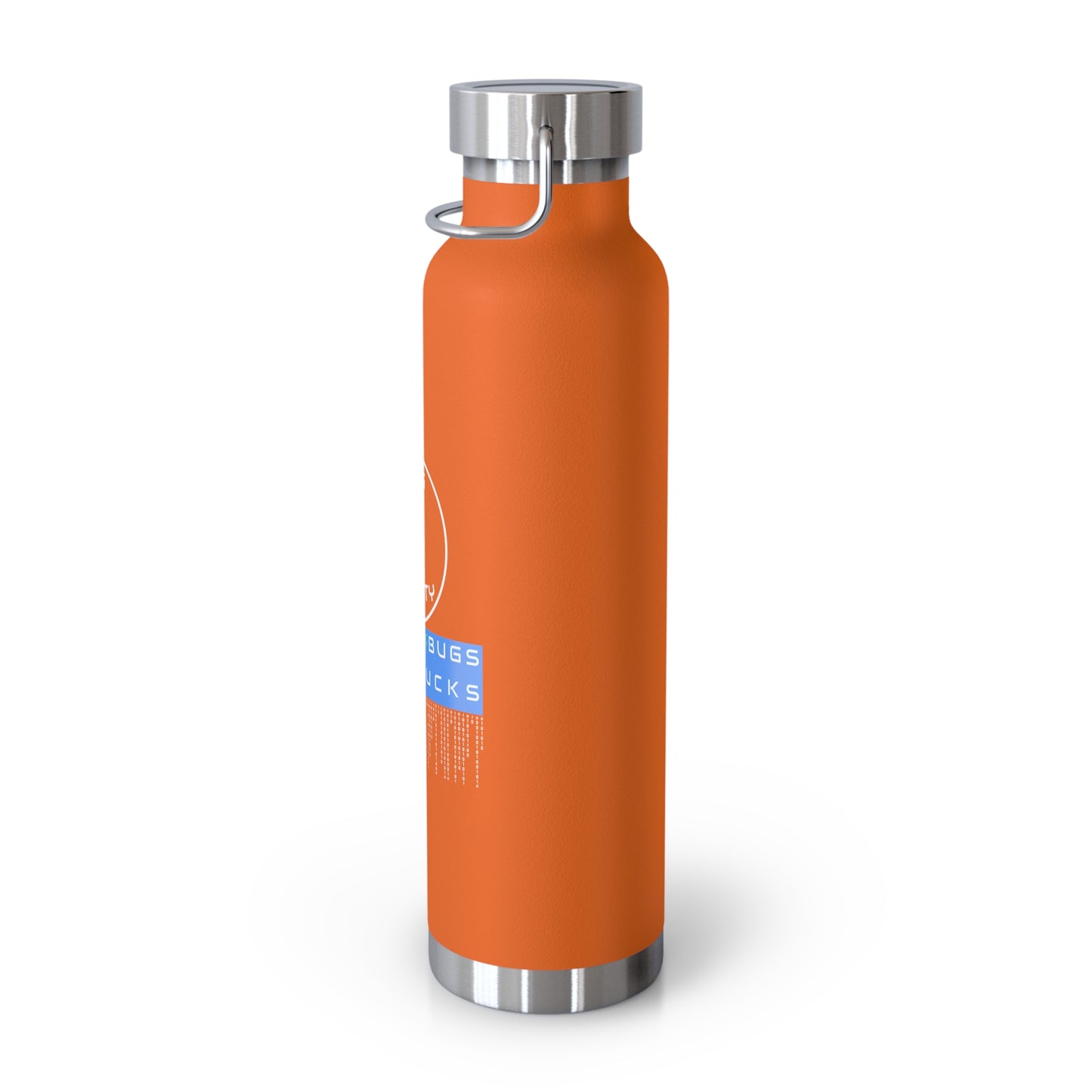 angled view of orange insulated bottle with secure lid. Designed for cybersecurity analysts, penetration testers, and IT pros