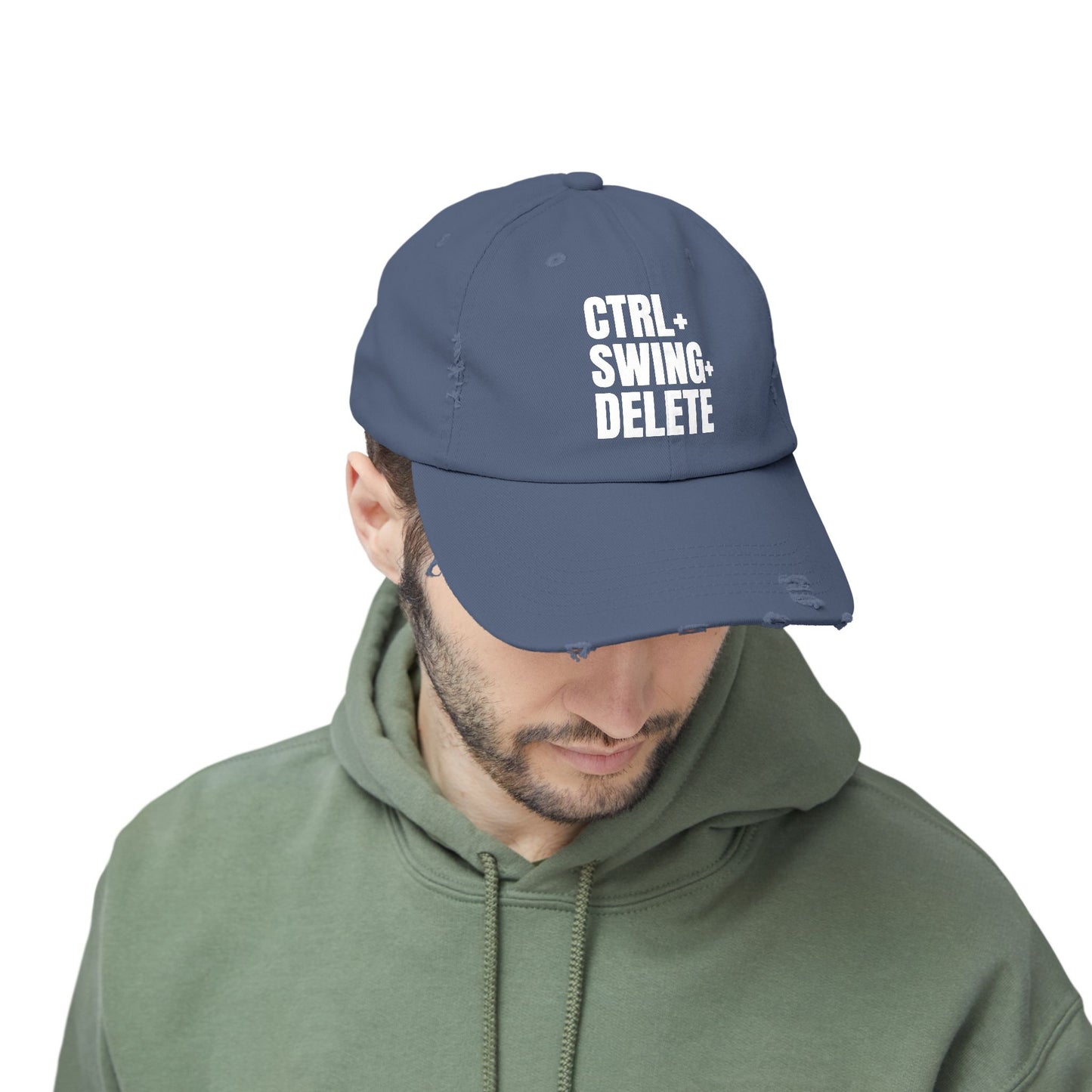 Scotland Blue Distressed Golf Cap, Front View, Close-up
