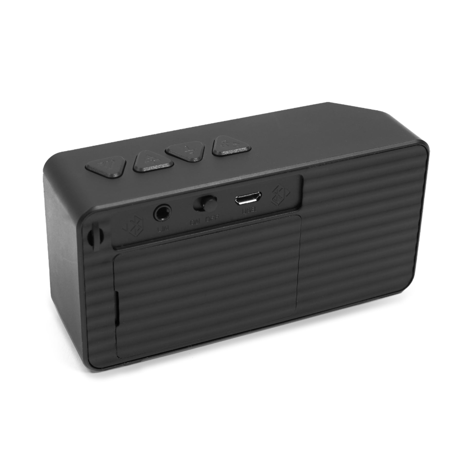 Back of Zero Trust Bluetooth speaker. Compact, modern design for cybersecurity pros and IT professionals