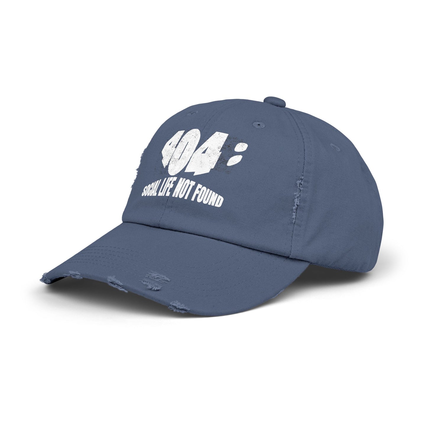 Cybersecurity IT Distressed Cap - 404 Social Life Not Found - Scotland Blue Hat Side View