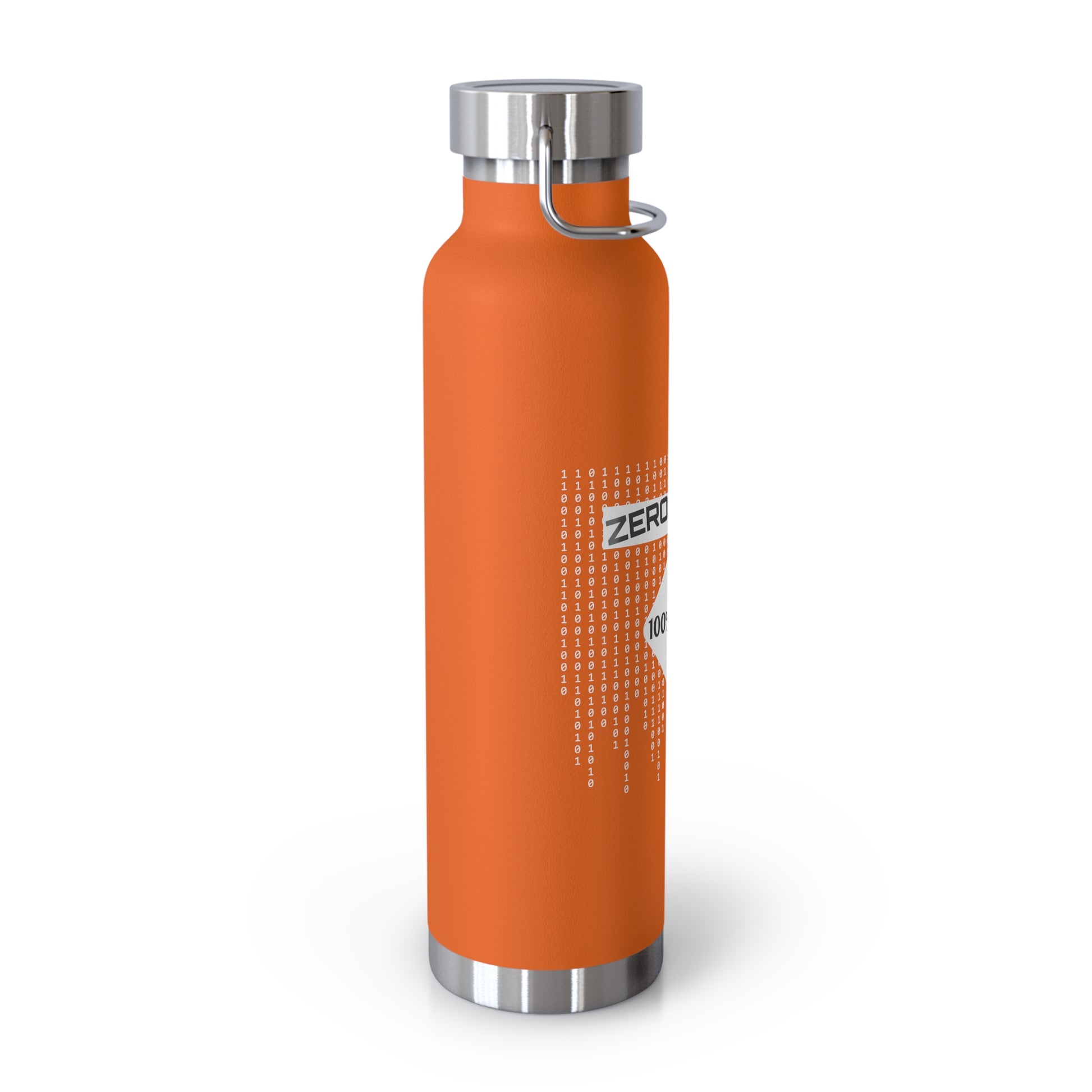 Side profile of orange 22oz insulated bottle. Durable and lightweight, ideal for IT professionals and tech enthusiasts