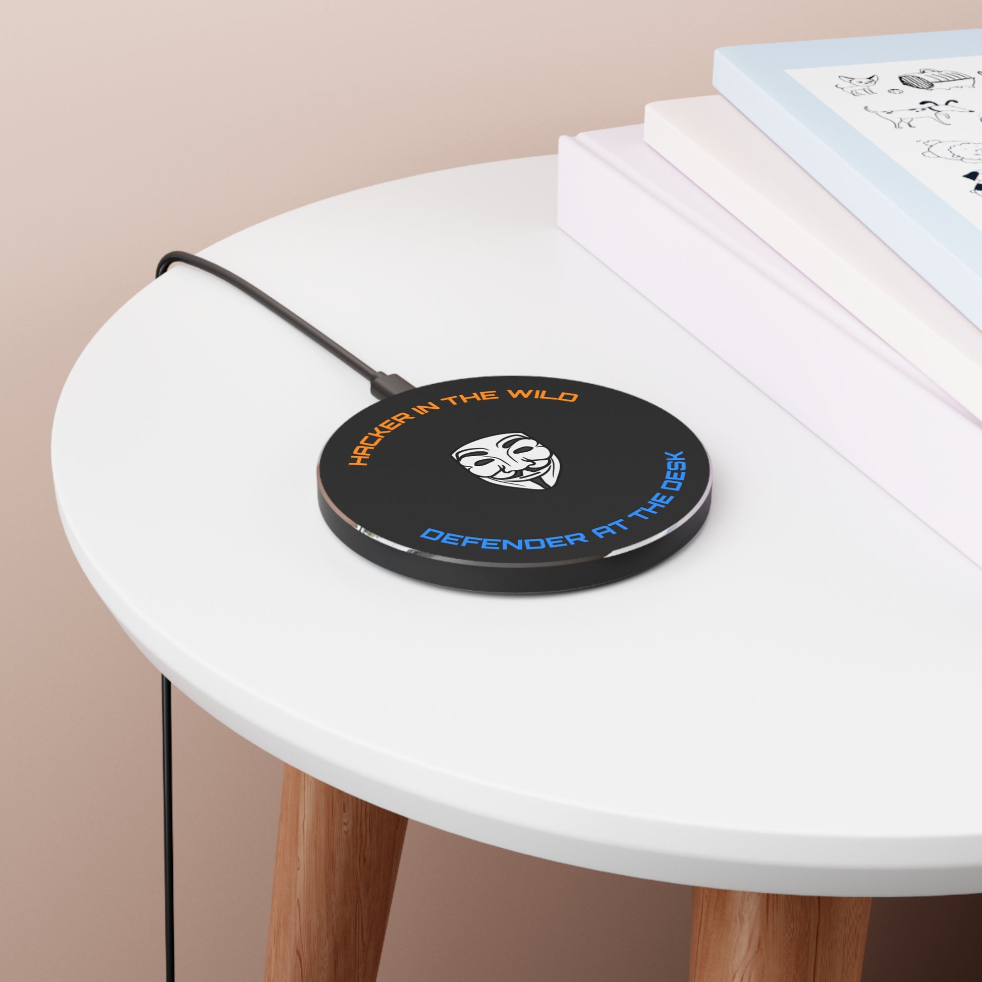 Cybersecurity-themed wireless charger. Fast-charging 10W pad for ethical hackers, SOC analysts, and IT admins