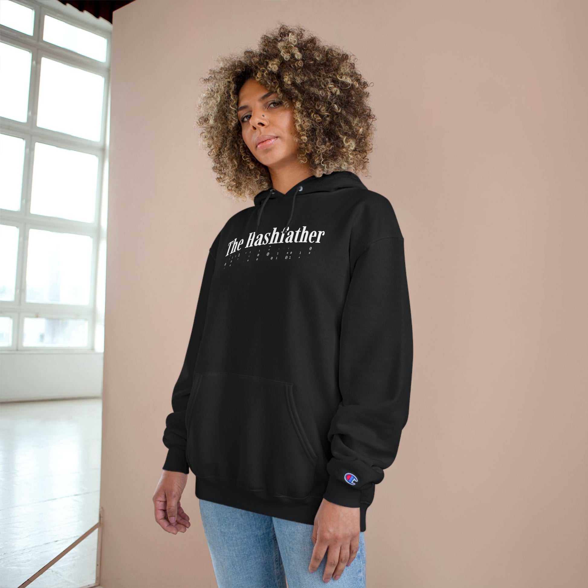 Tech-Themed Champion Hoodie in Black – HashFather Funny Programmer Sweatshirt