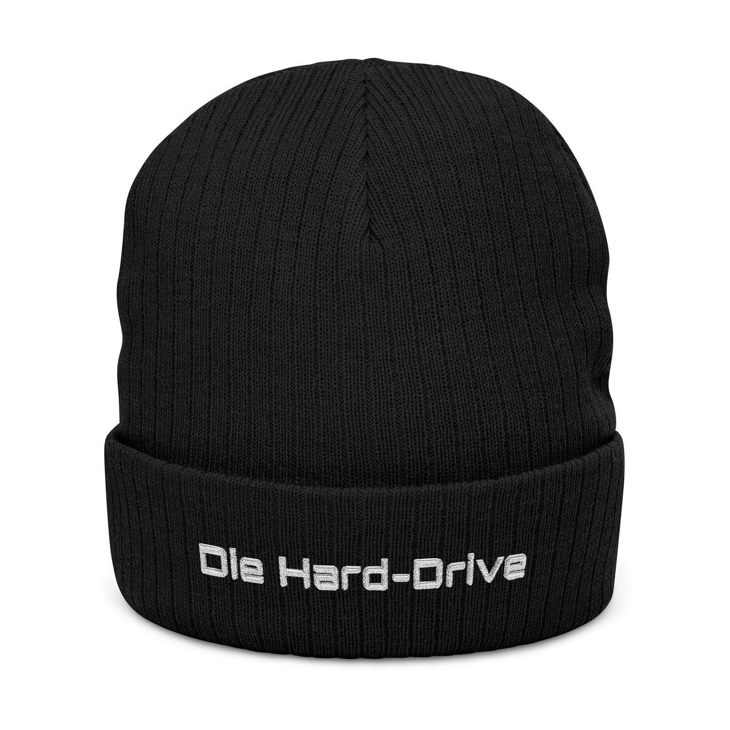 Black beanie with 'Die Hard-Drive' text on a white background