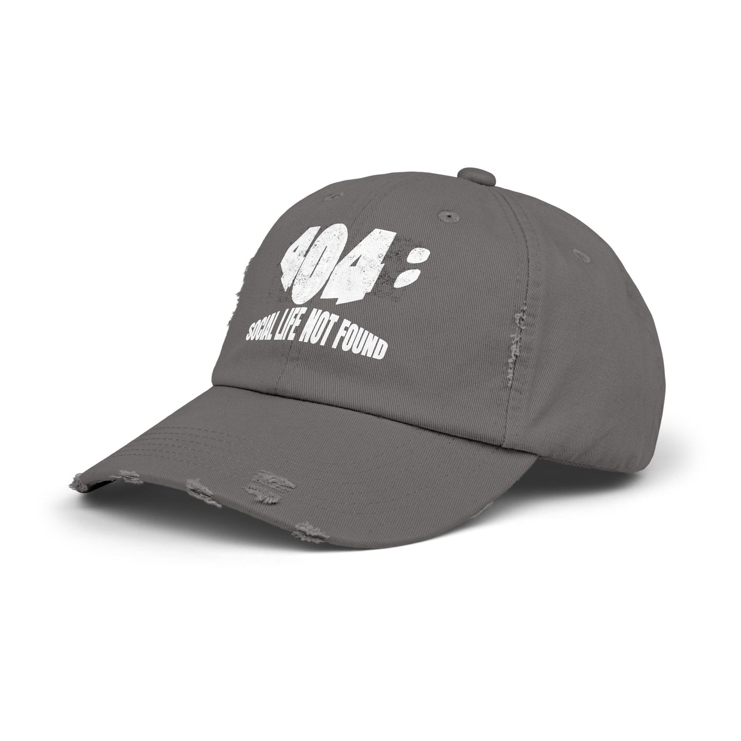 Cybersecurity IT Distressed Cap - 404 Social Life Not Found - Nickel Hat Side View