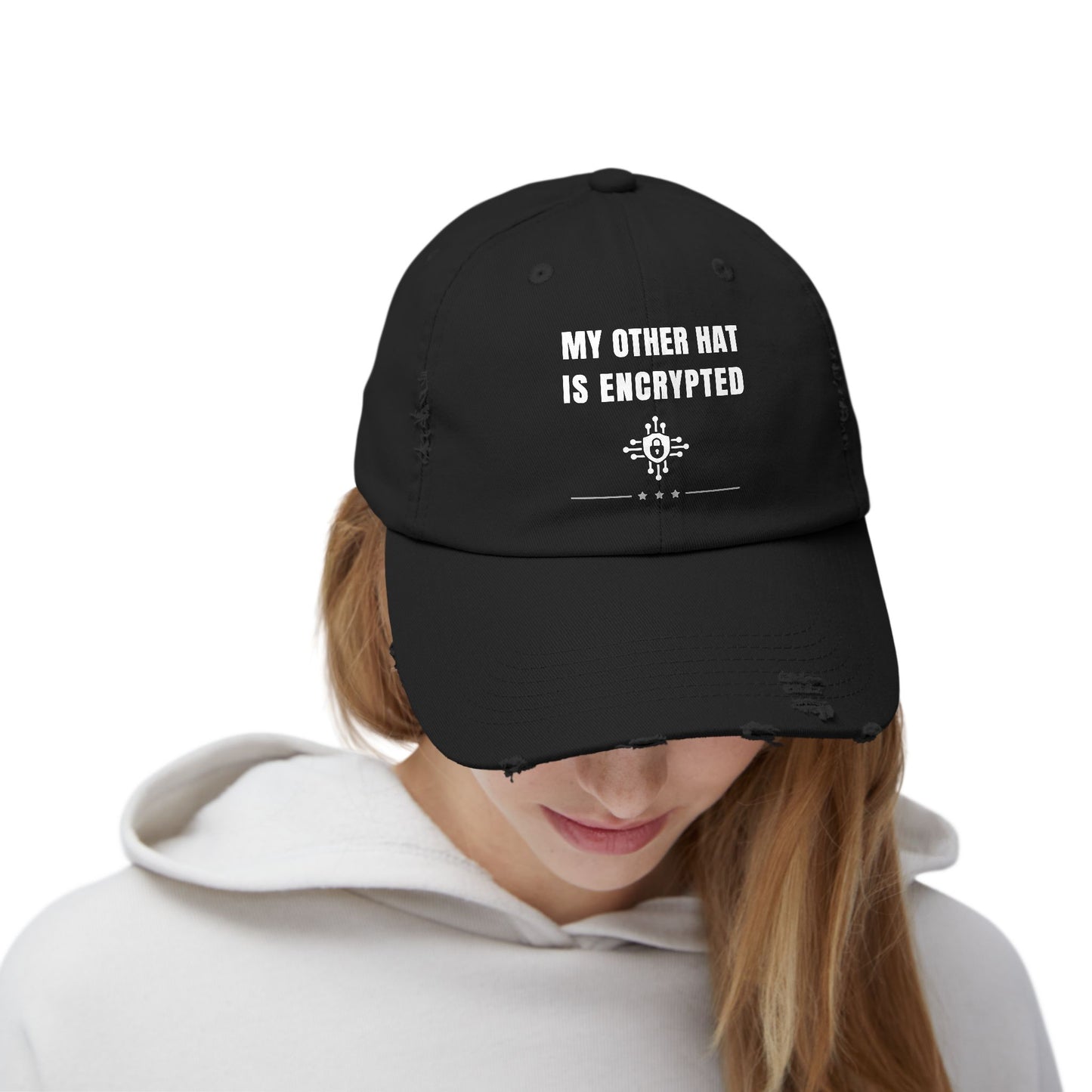 Side view of black cybersecurity hat – Tech humor cap for IT professionals, encryption experts, and ethical hackers