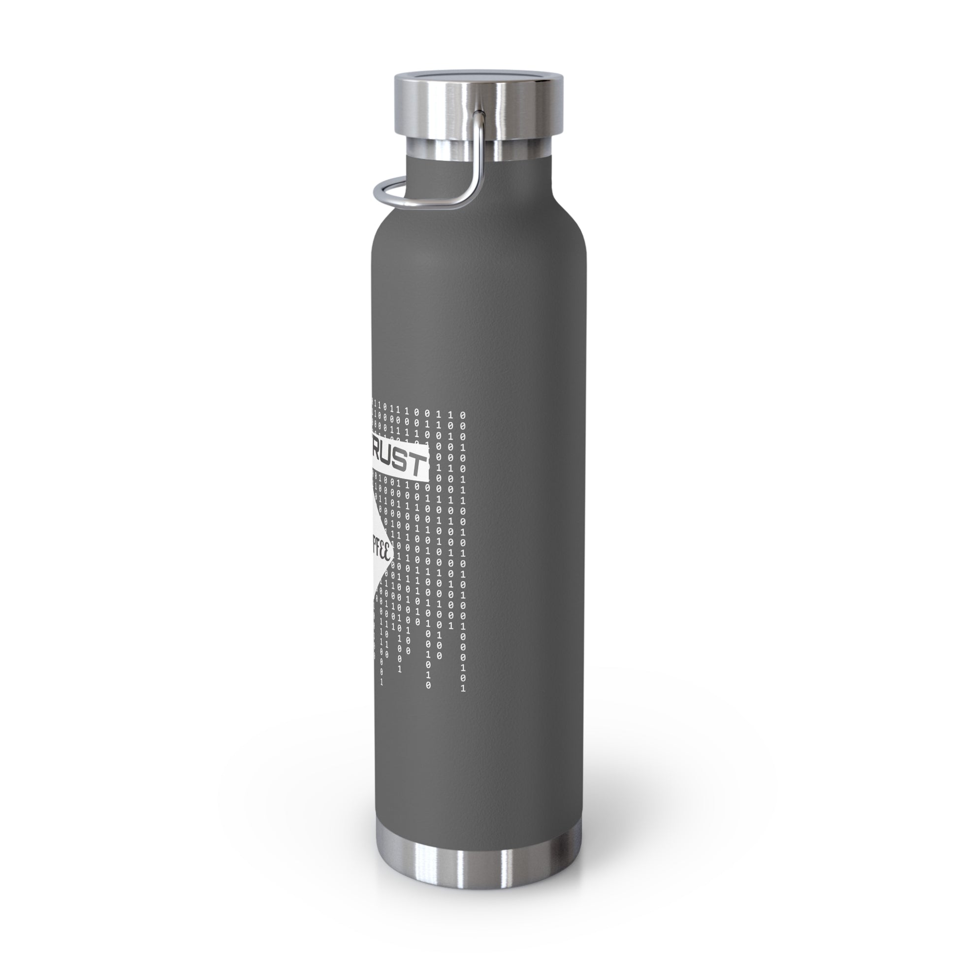 Side view of gray stainless steel bottle with wide-mouth opening. Perfect for easy filling and cleaning