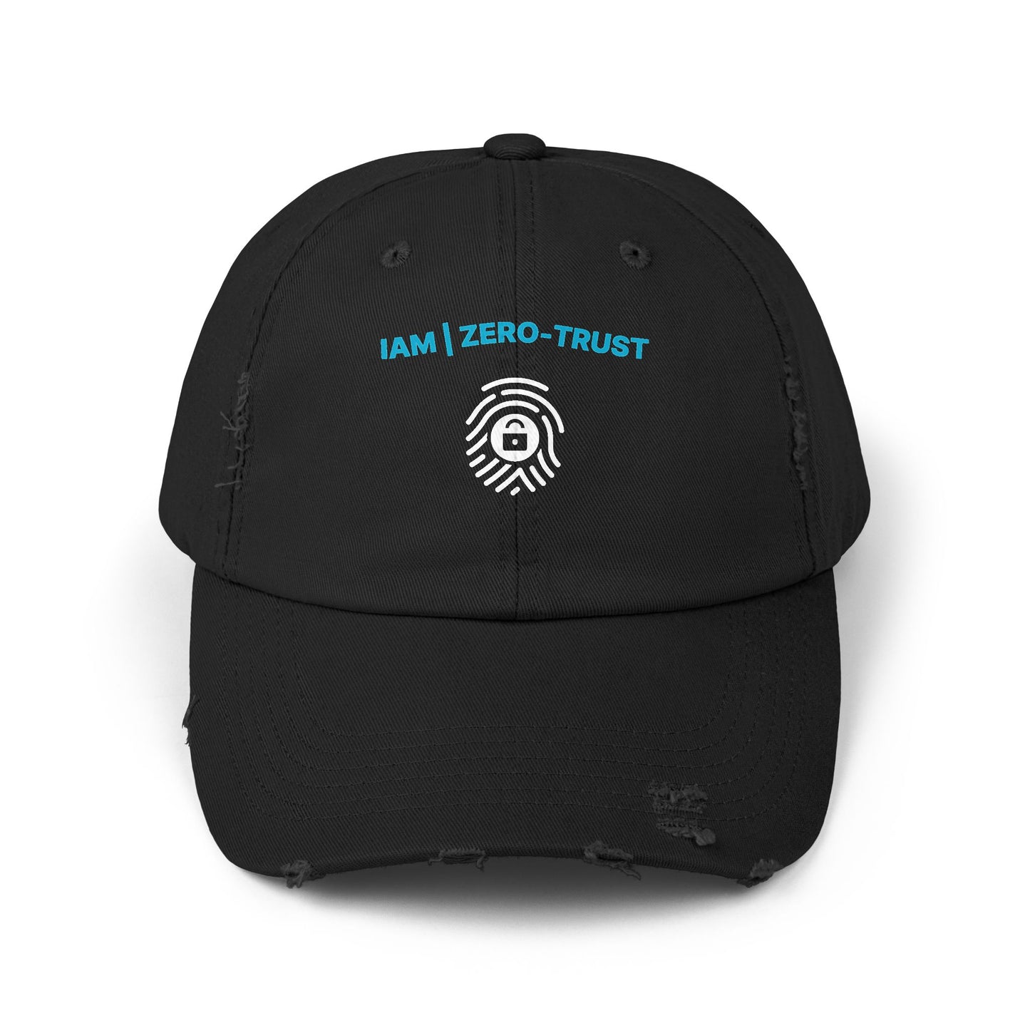 Black cap with 'IAM ZERO-TRUST' logo on a white background