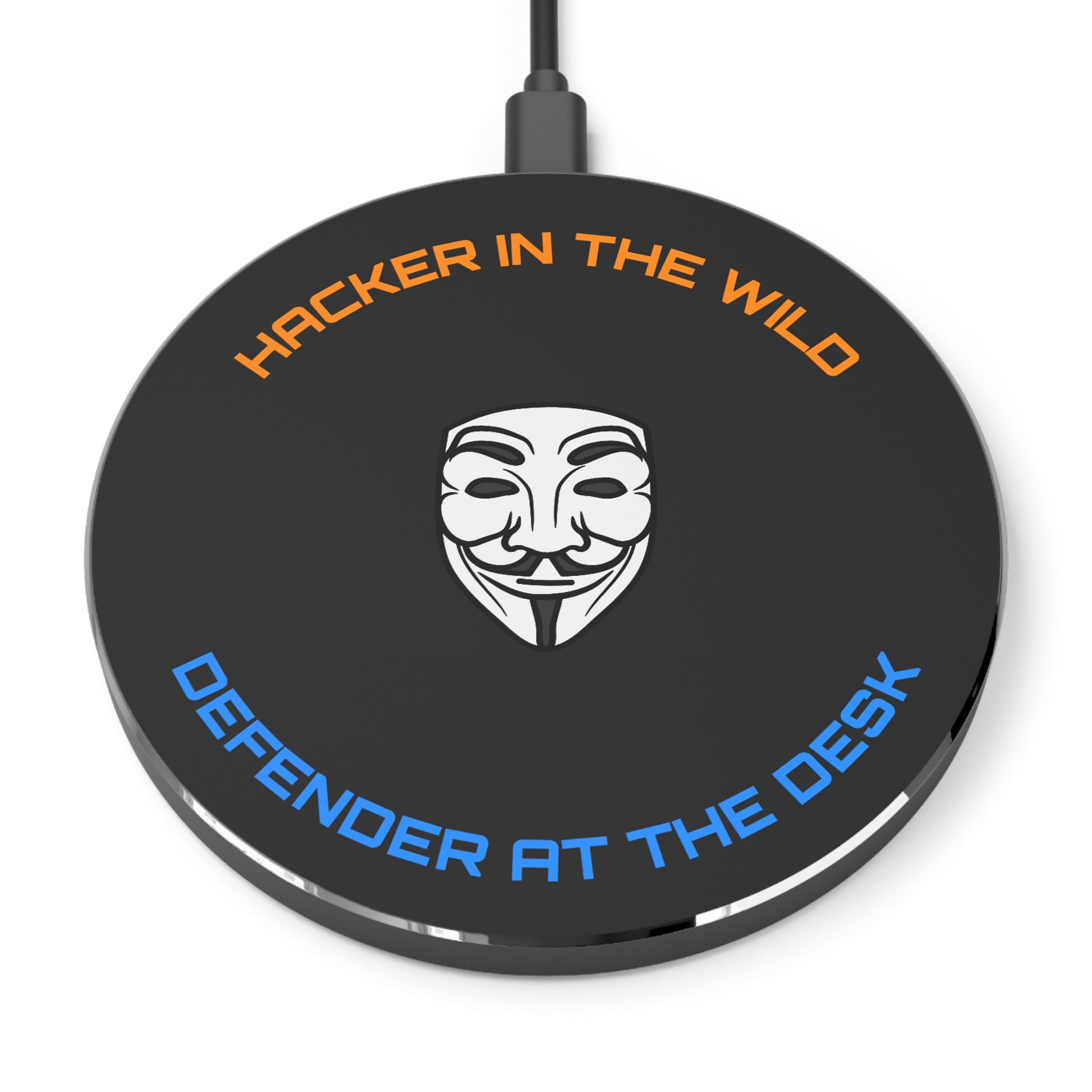 Hacker in the Wild wireless charger with cybersecurity slogan. Ideal for IT pros and ethical hackers