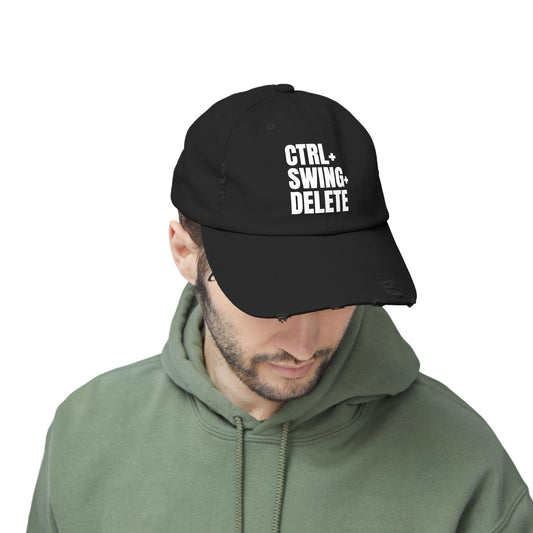Black Distressed Golf Cap, Front View