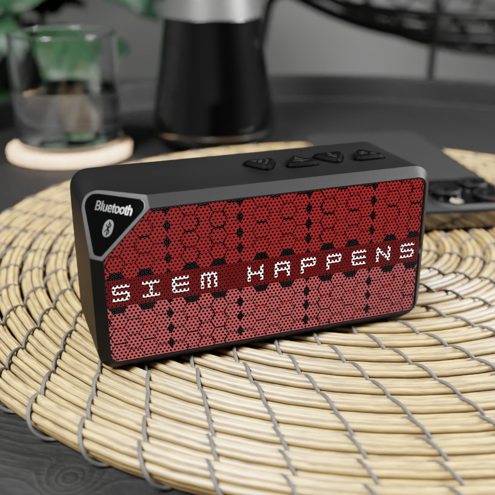 SIEM Happens cybersecurity Bluetooth speaker with encrypted design. Perfect for SIEM engineers and ethical hackers