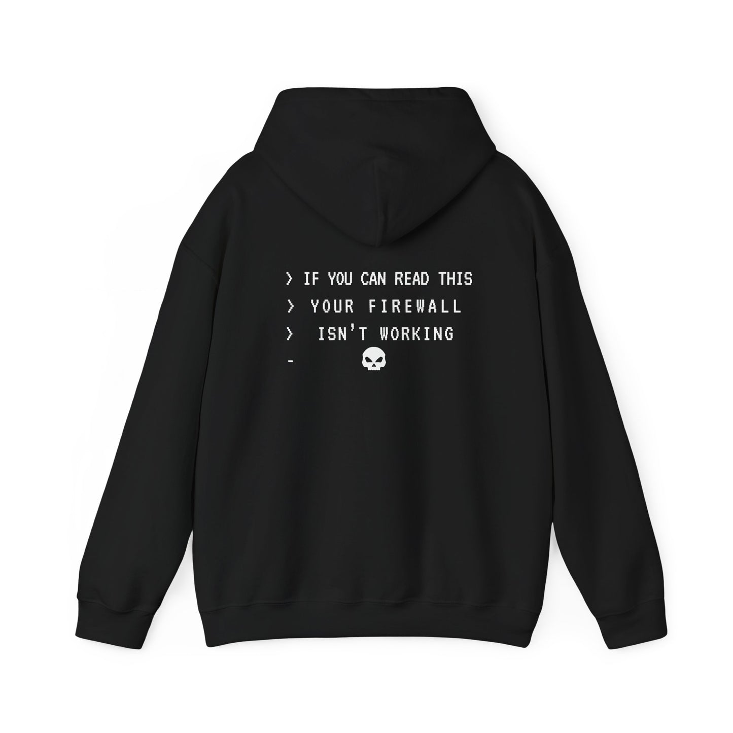 Cyber hoodie with firewall security warning text. Funny gift for penetration testers and sysadmins