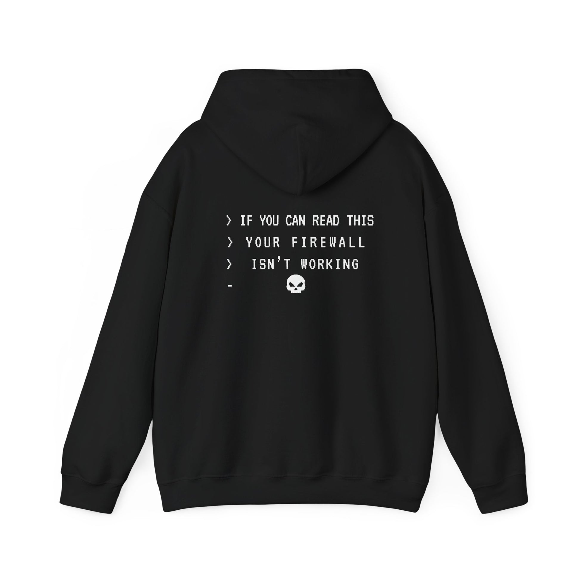 Cyber hoodie with firewall security warning text. Funny gift for penetration testers and sysadmins