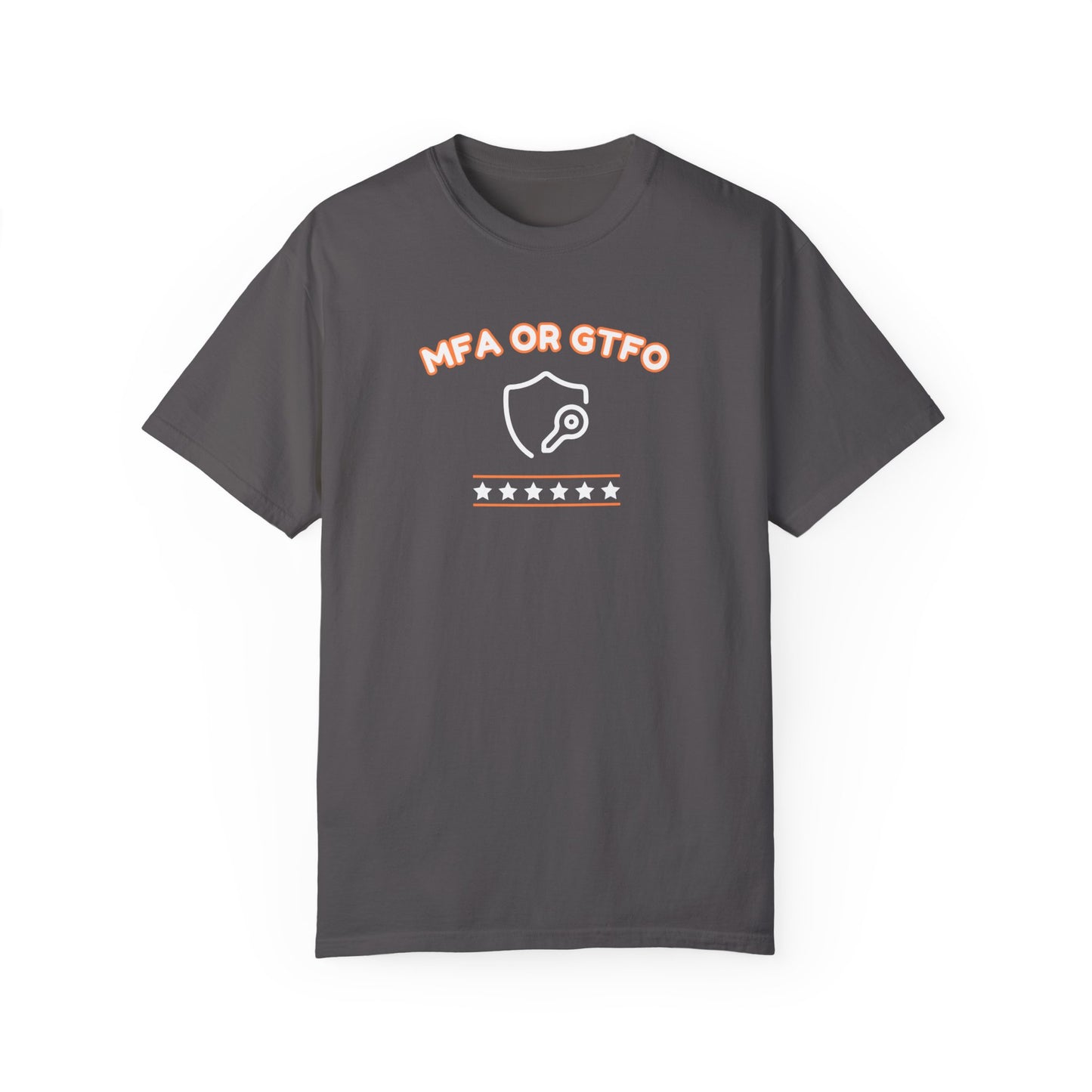 Dark Graphite Cybersecurity T-Shirt for Ethical Hackers – MFA or GTFO Slogan Design