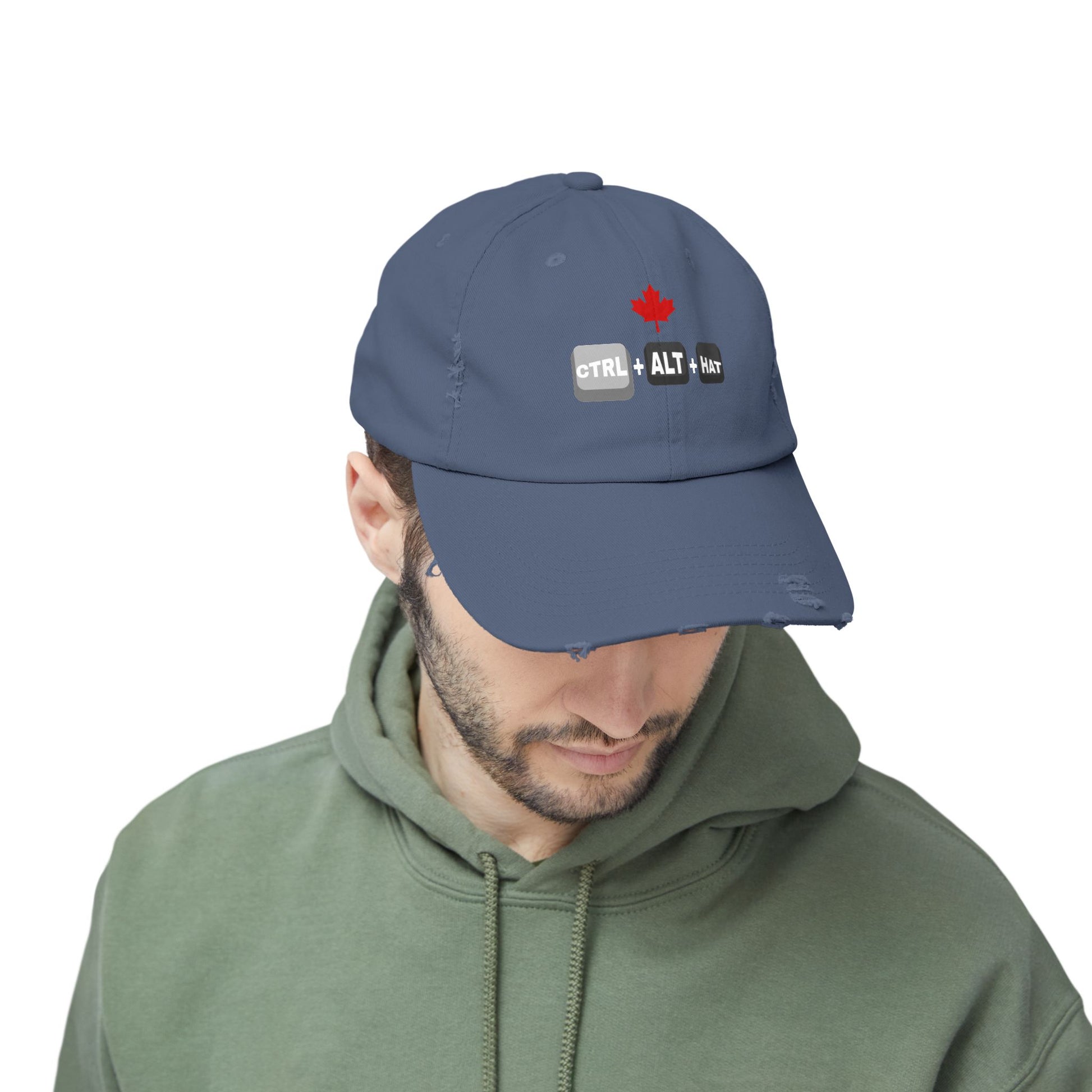 Scotland blue distressed dad hat with "Ctrl + Alt + Hat" and Canadian Flag – a must-have IT pro cap for tech enthusiasts and cybersecurity experts