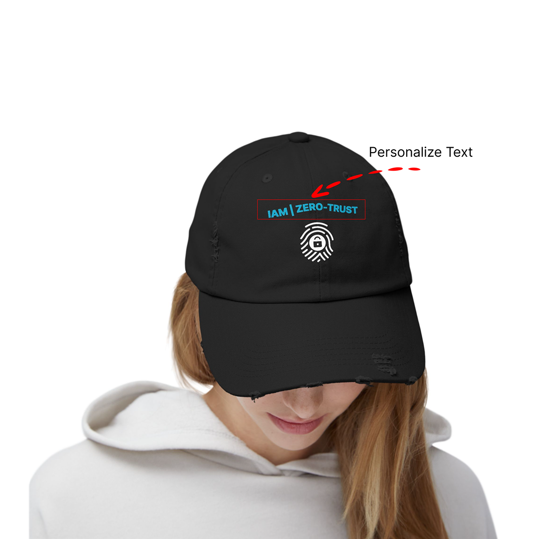 Person wearing a black cap with customizable text, and a logo, on a white background